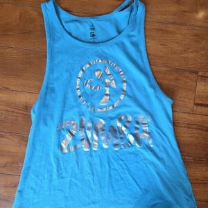 Womans Blue Zumba Fitness Wear Metallic Logo Tank Top - Size M